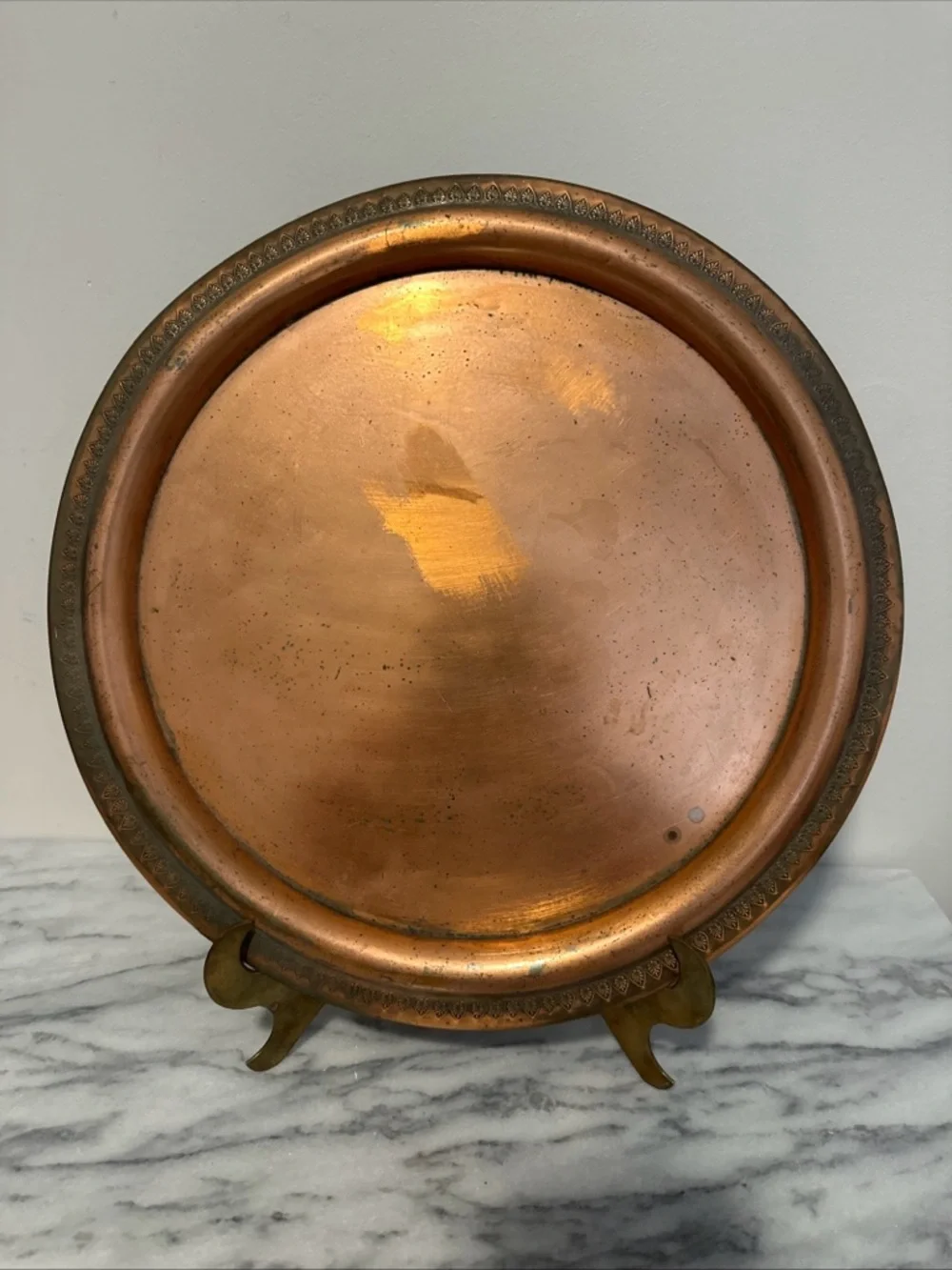 Vintage Copper Decorative serving tray barware vanity Warm Copper Tone 14.5”D
